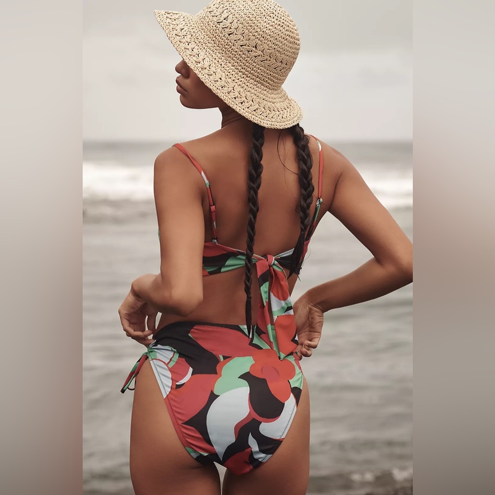 NWT Anthropologie Sanctuary Bandeau black green floral high waist Bikini Set M - Picture 12 of 12
